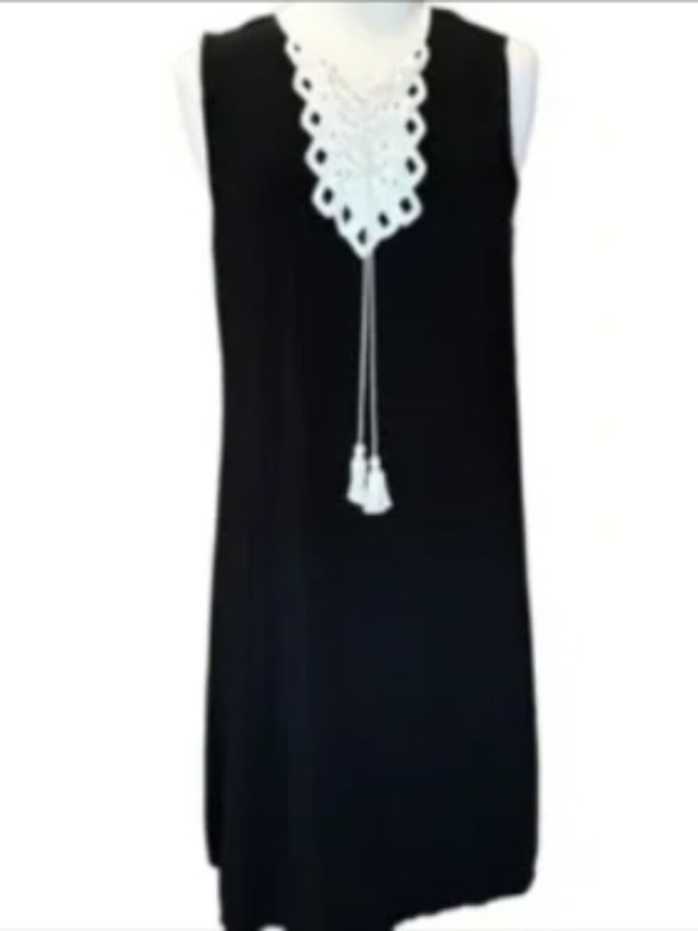 Max Studio Black White Lace Casual Dress Lightweight Sundress Crochet Tassels